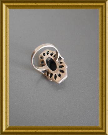 Mooie grote zilveren ring : zwart met markasiet - Afbeelding 5