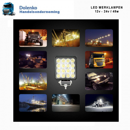 LED WERKLAMPEN 12V-24V - 48W SET 2 STUKS - Afbeelding 4