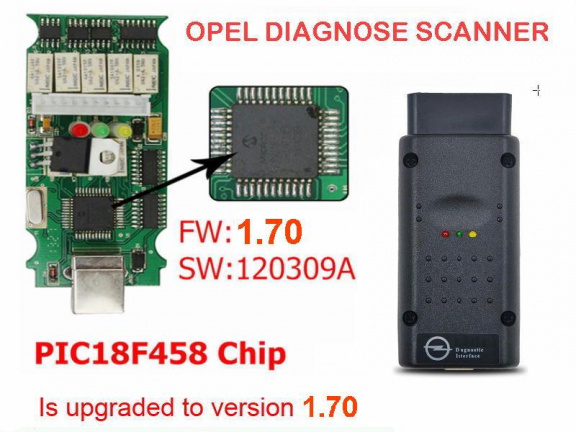 Opel OBD2 auto diagnose scanner, v. 1.70 USB, opcom op-com - nr. 1