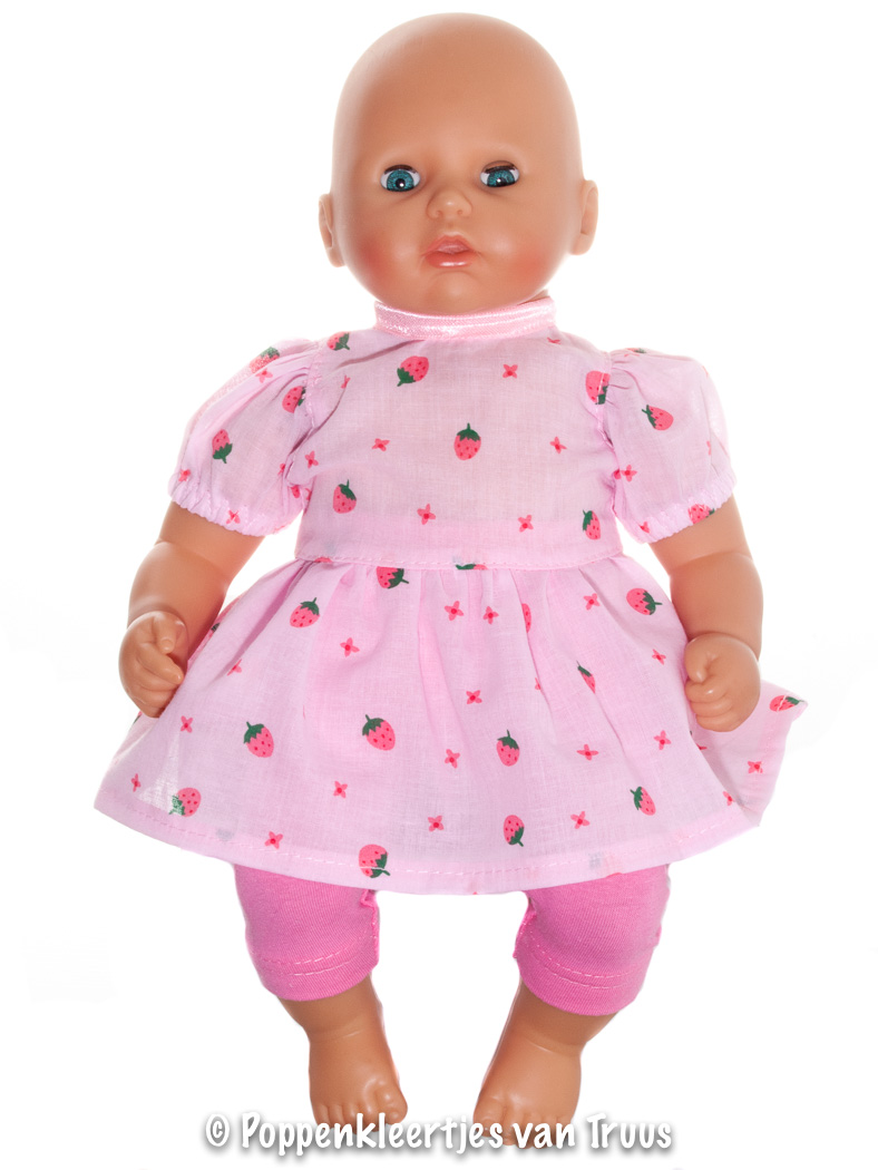 Annabel 36 cm Jurksetje aardbeitjes roze