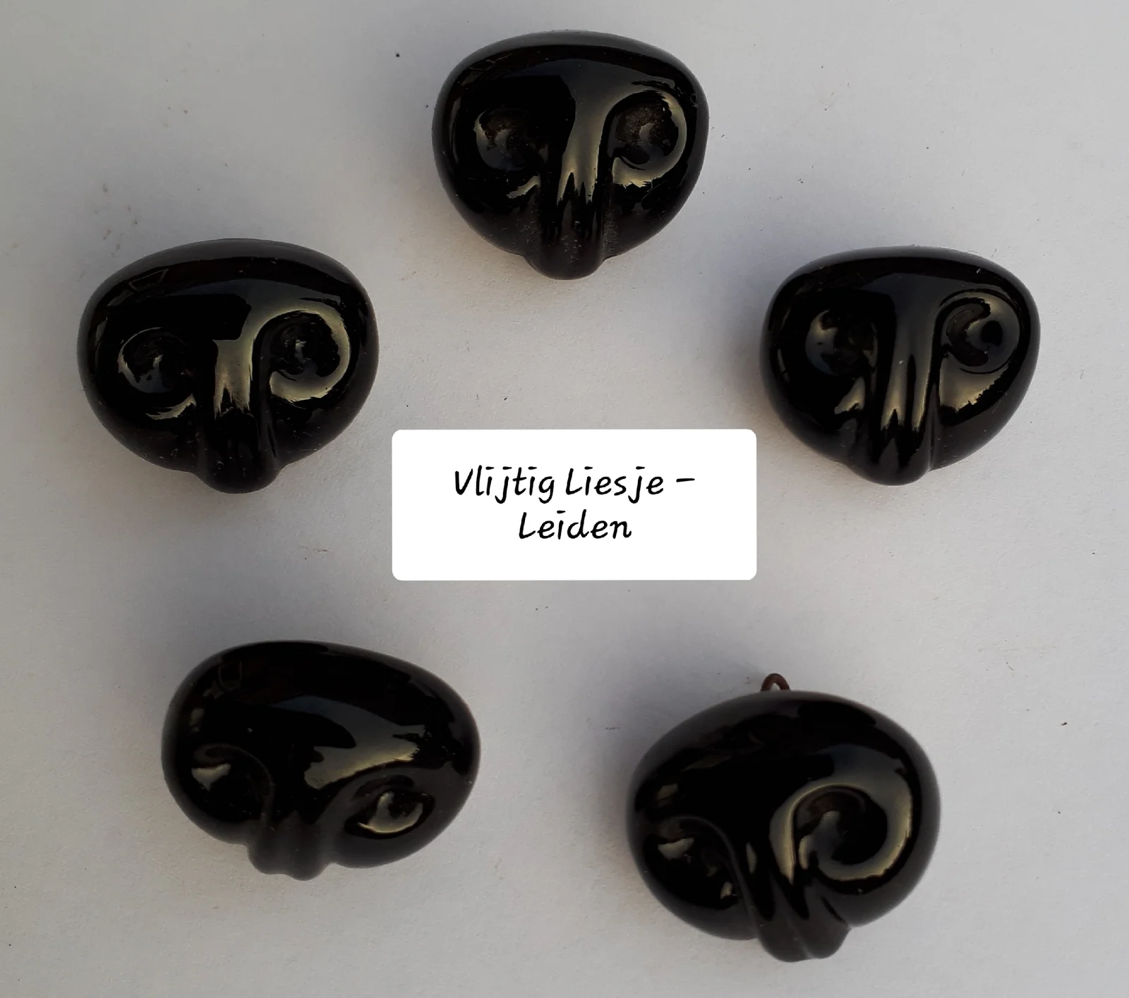 Berenneus zwart glas, glanzend, 19mm. 5 stuks. - nr. 1
