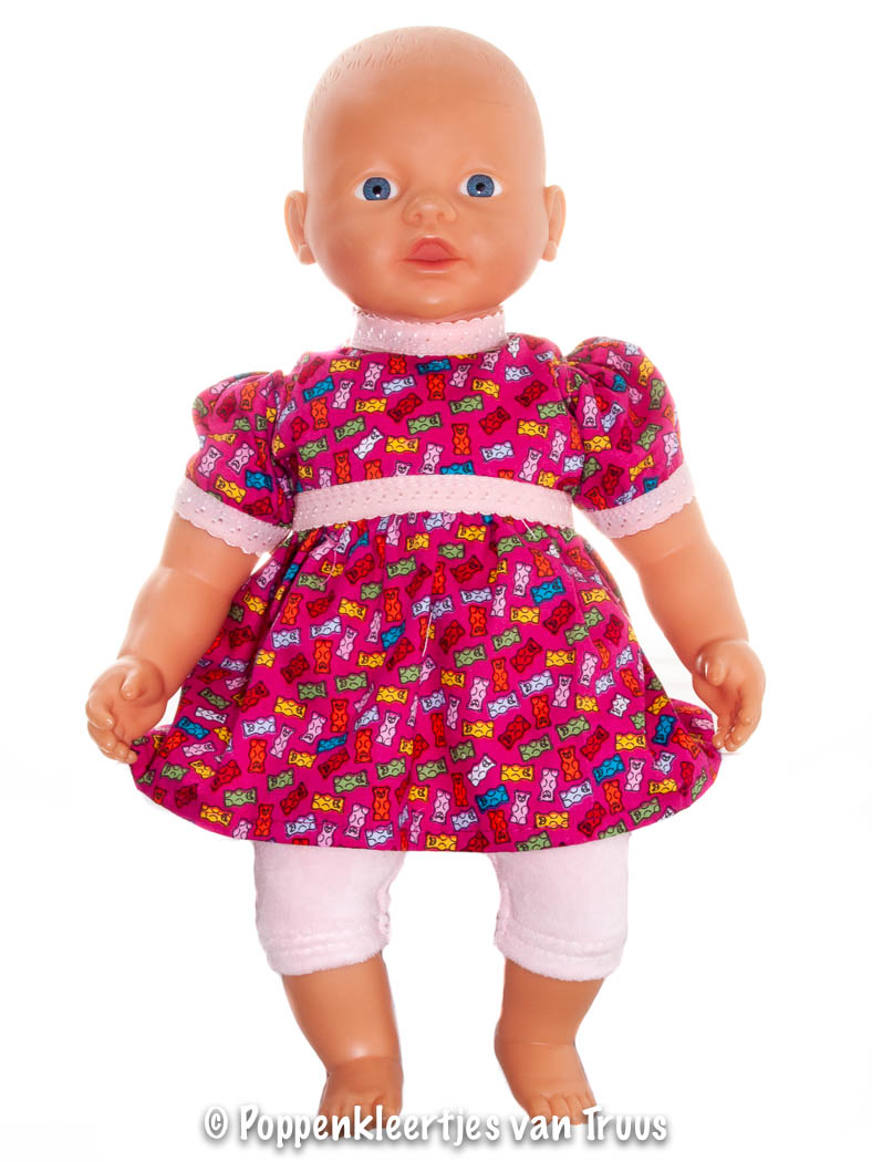 Baby Born 32 cm Jurksetje fuchsia/beertjes