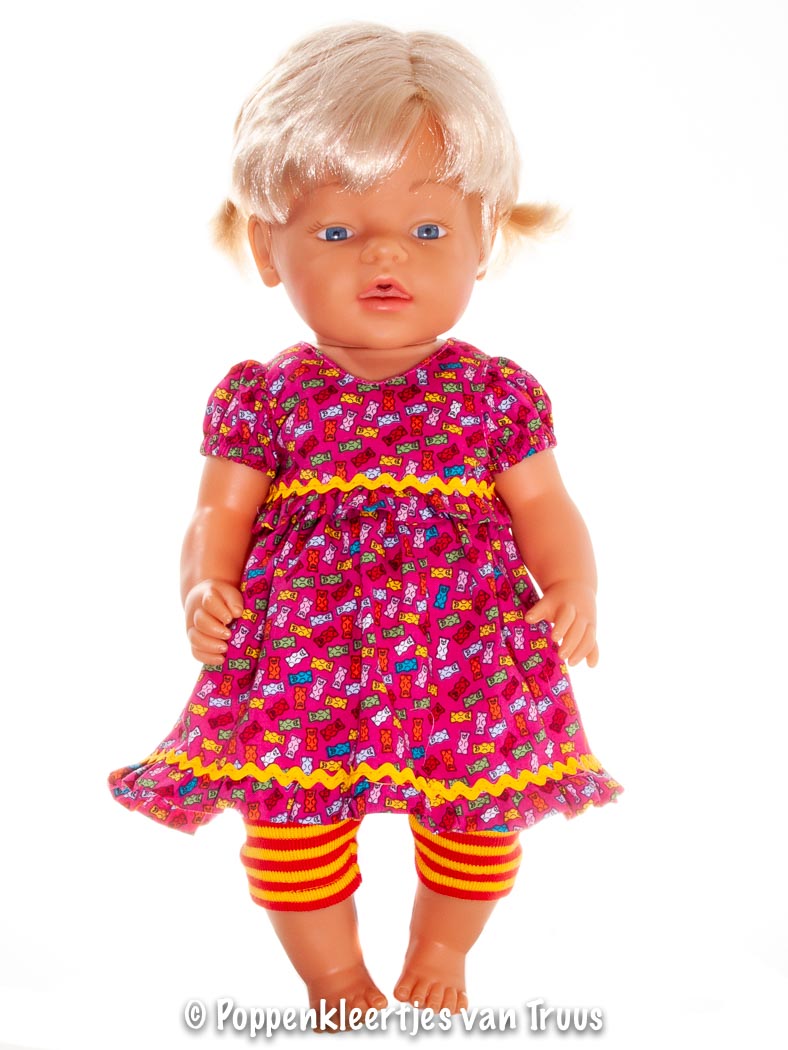 Baby Born 43 cm Jurksetje fuchsia/beertjes