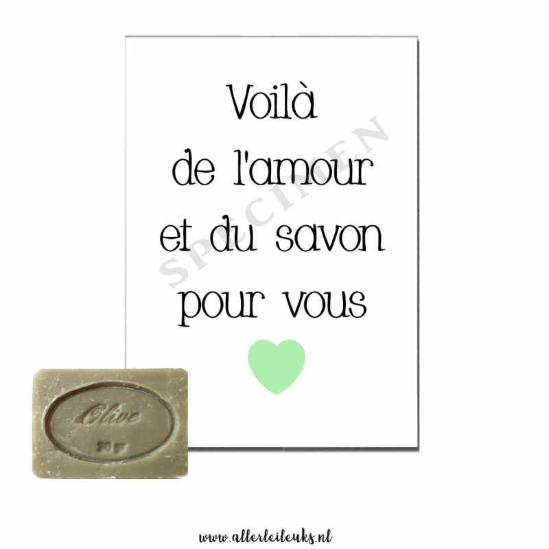 Cadeauset kaart + frans zeepje olijf - l'amour et savon cadeautjes