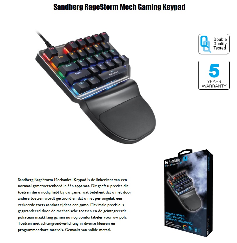 Game toetsenbord RageStorm Mech Gaming Keypad speciaal voor de linkerhand