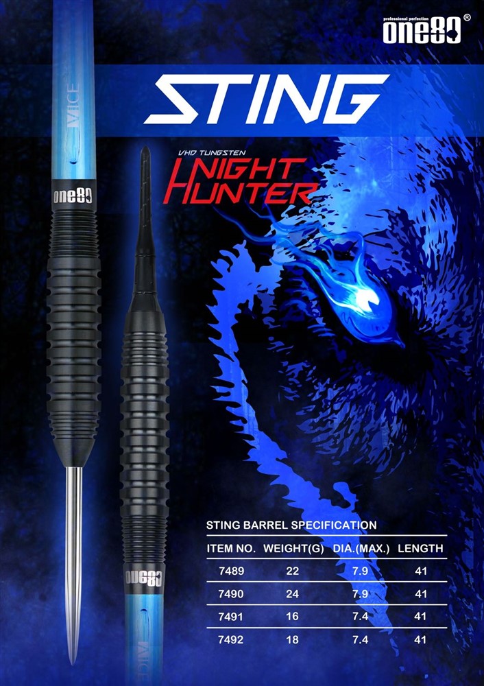 Dartpijlen One80 steeltip Night Hunter 90% tungsten Sting 22 of 24 gram - nr. 1