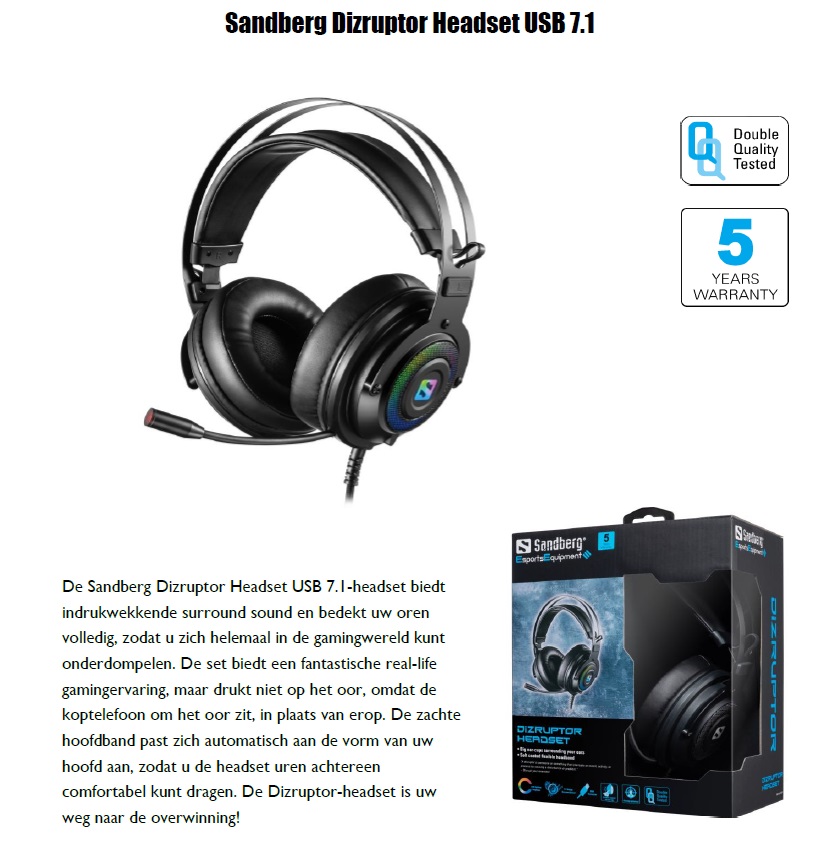 Dizruptor Headset USB 7.1 surround sound gaming - nr. 1