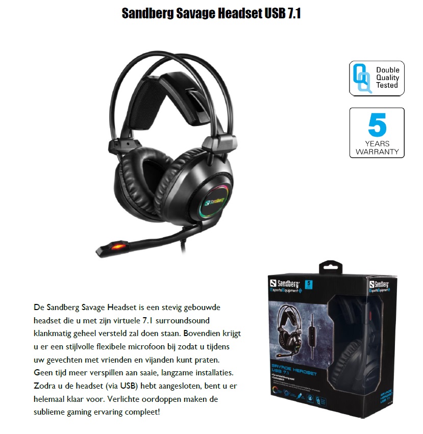Savage Headset USB 7.1 virtuele 7.1 surroundsound voor gamers