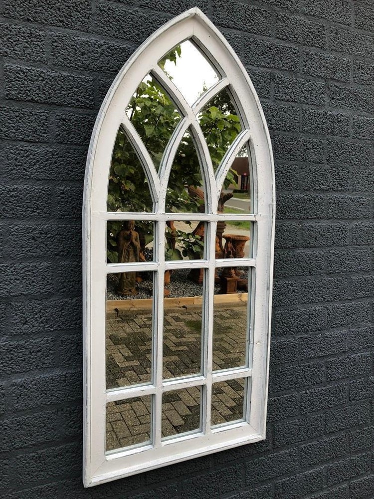Grote forse kerkspiegel, houten frame white wash, - nr. 1