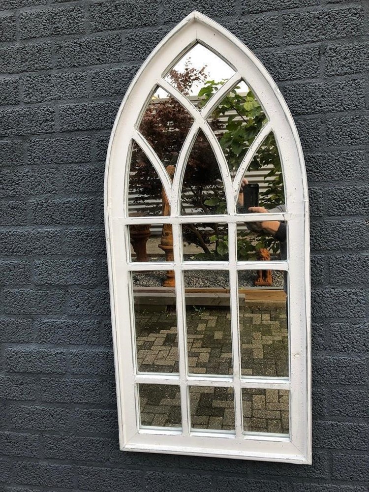 Grote forse kerkspiegel, houten frame white wash, - Afbeelding 7