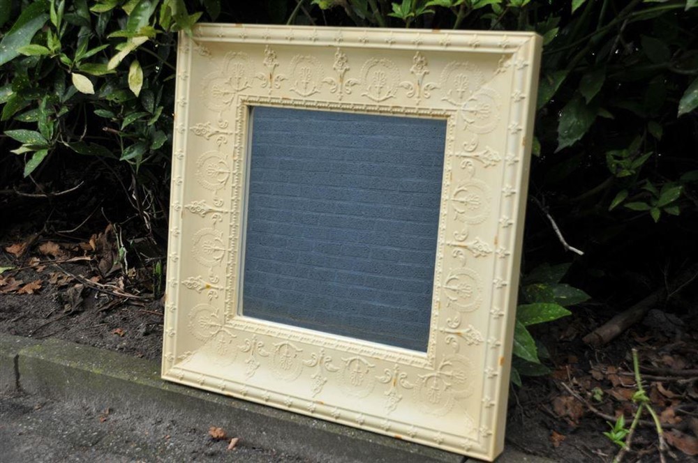 Grote forse spiegel in old-white-rust metalen frame, - Afbeelding 4
