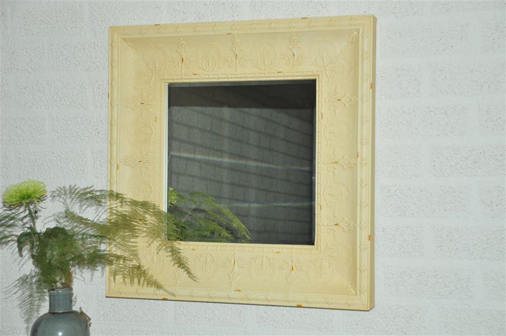 Grote forse spiegel in old-white-rust metalen frame, - Afbeelding 5