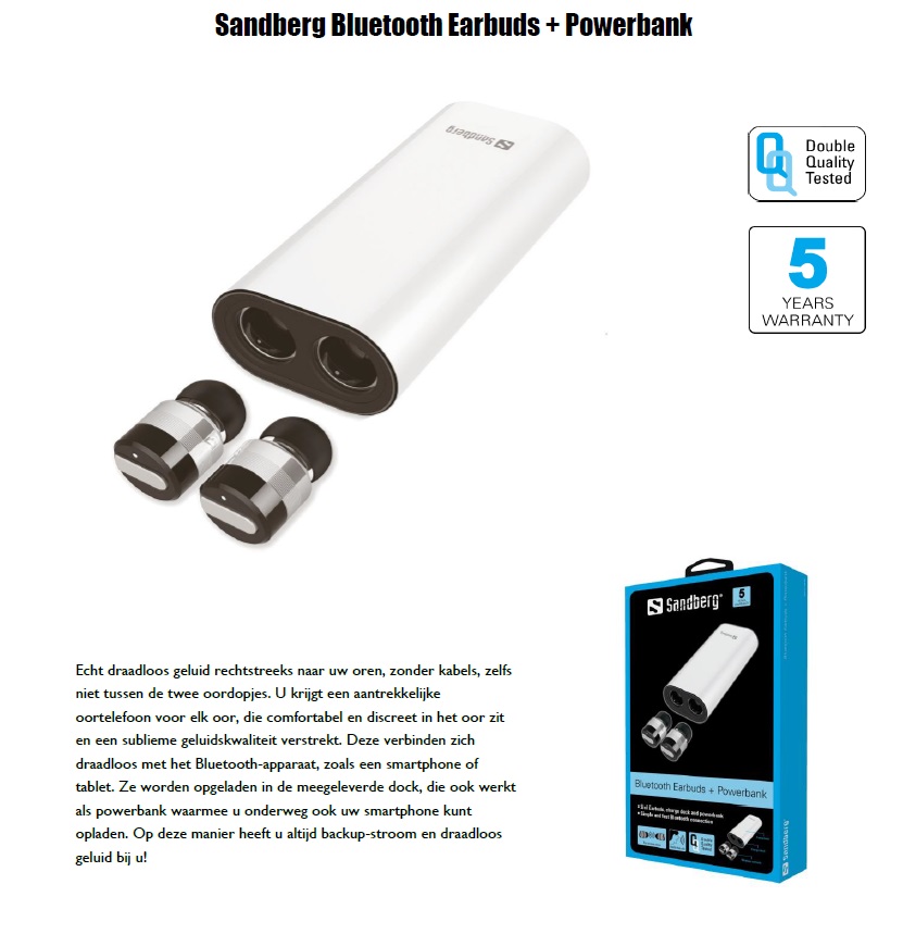 Bluetooth Earbuds + Powerbank draadloos geluid rechtstreeks - nr. 1