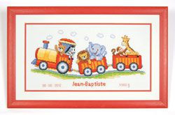 Borduurpakket Geboortetegel " SAFARI-TREINTJE " NIEUW ! - nr. 1