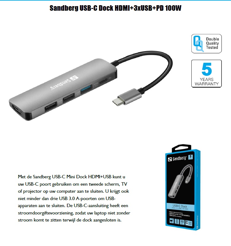 USB-C Dock HDMI+3xUSB+PD 100W