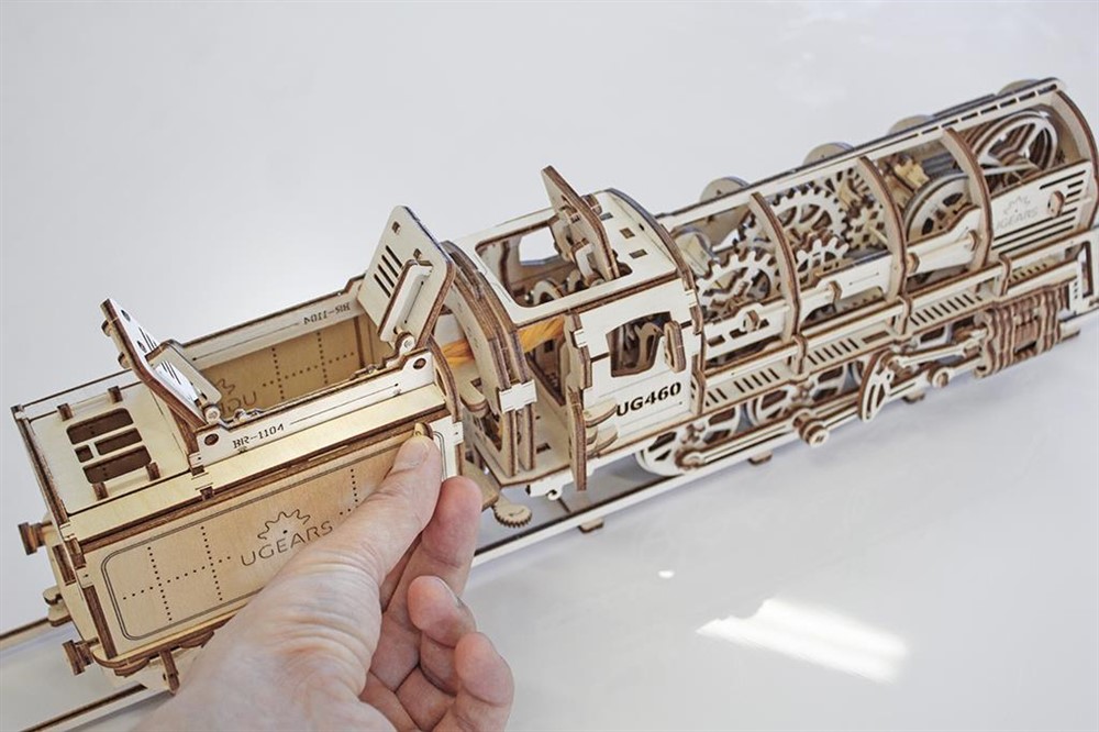 Houten bouwpakket Ugears trein stoom locomotief 31 cm - Afbeelding 2