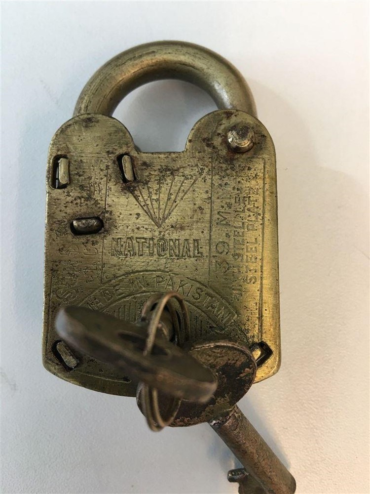 Antiek hangslot - ''National' 39MM, messing. - Afbeelding 3
