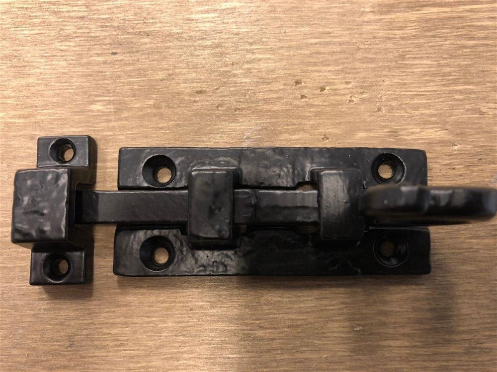Antiek schuifslot - deurvergrendeling, smeedijzer, gecoat, - Afbeelding 2