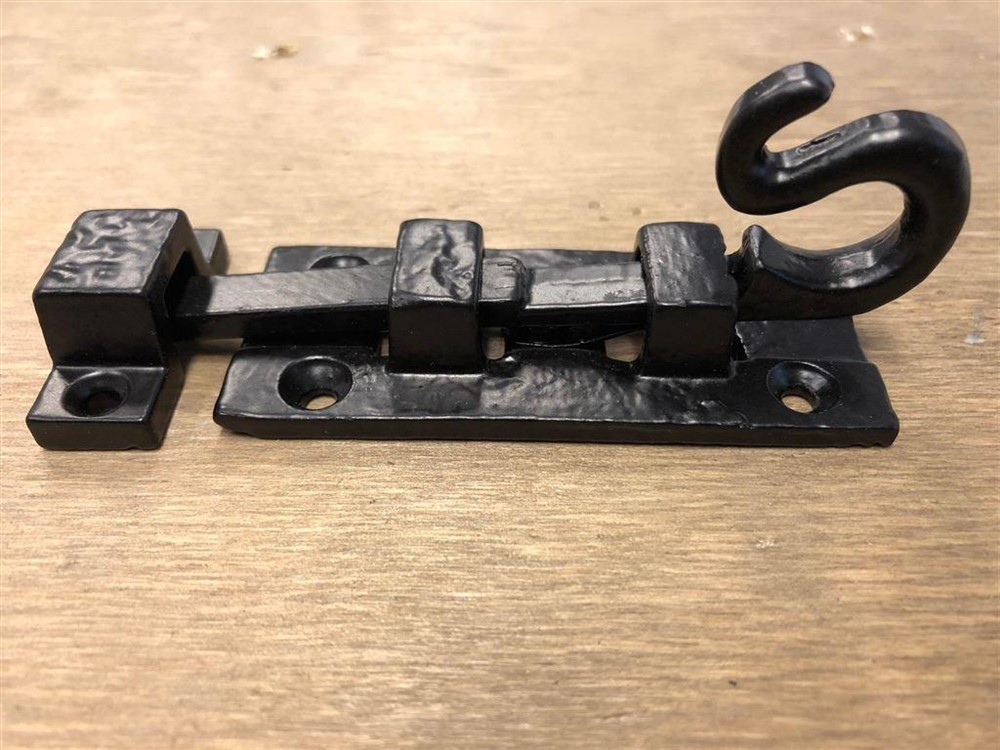 Antiek schuifslot - deurvergrendeling, smeedijzer, gecoat, - Afbeelding 4