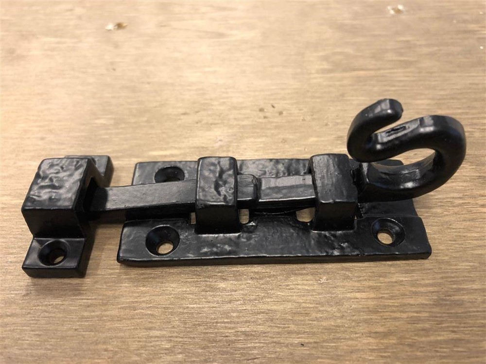Antiek schuifslot - deurvergrendeling, smeedijzer, gecoat, - Afbeelding 8