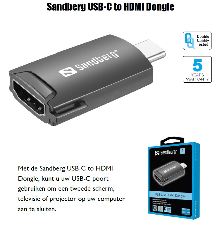 USB-C to HDMI Dongle aansluiting 2e scherm tv projector