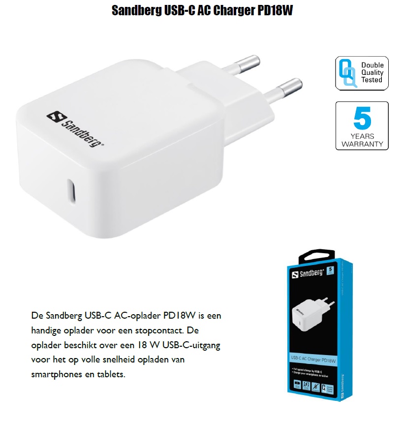 USB-C AC Charger PD18W oplader smartphone