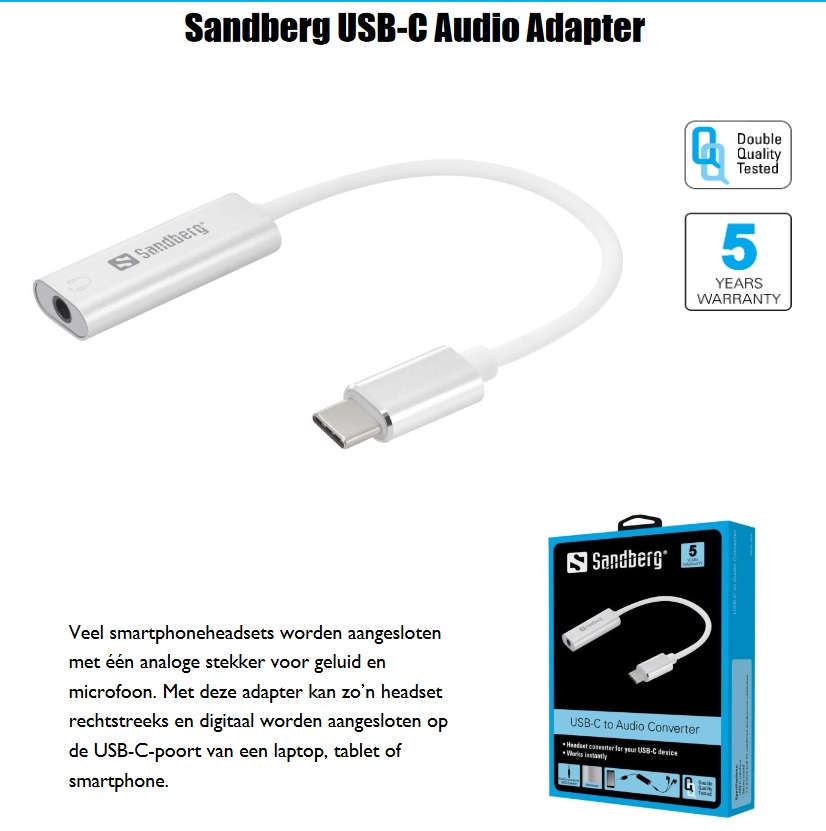USB-C Audio Adapter headset op de USB-C-poort van tablet