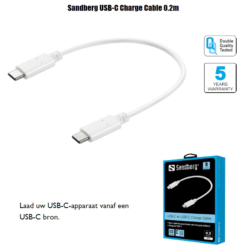 USB-C Charge Cable 0.2m USB-C kabel oplader 0.2m