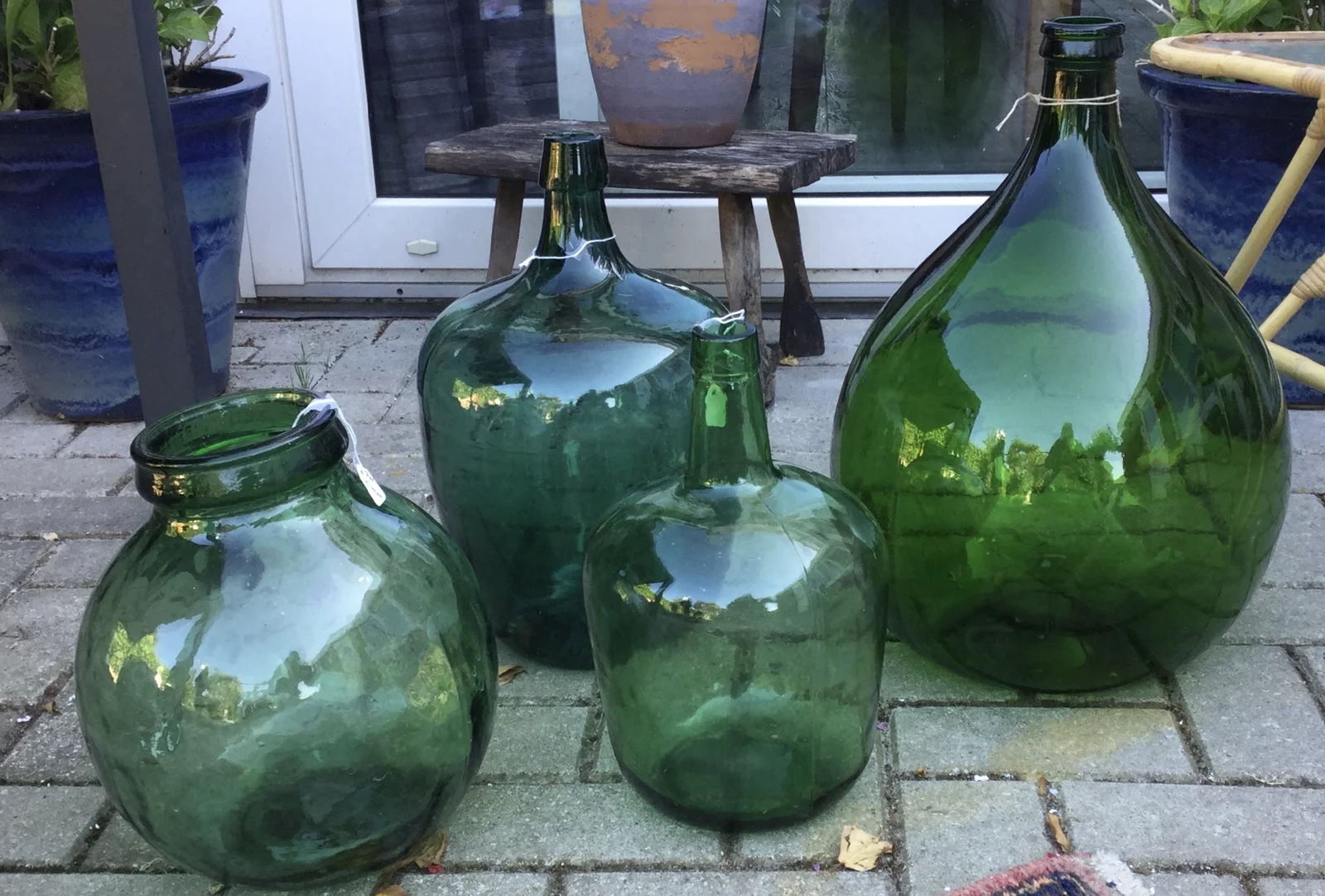 Vintage gistflessen, leuk als vaas of voor een ecotuin (grote halsopening)