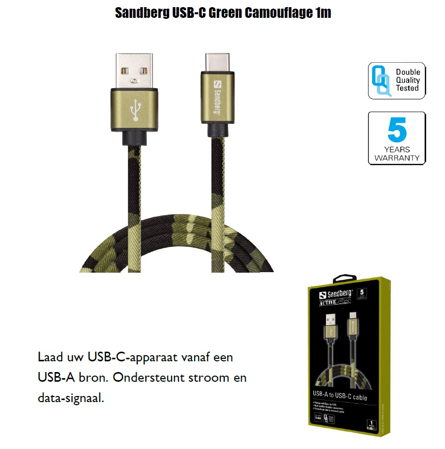 USB-C Green Camouflage 1m Laad uw USB-C-apparaat vanaf USB-A bron ondersteunt stroom en data-signaal