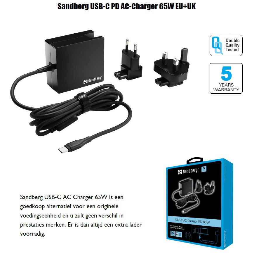 USB-C PD AC-Charger 65W EU + UK