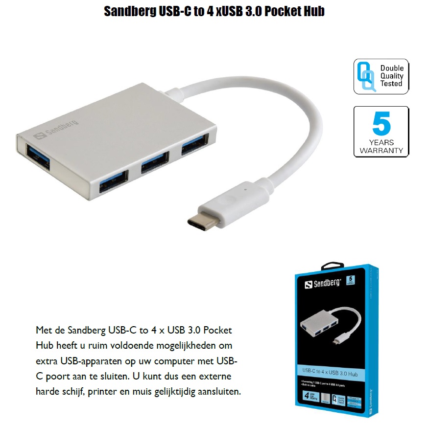 USB-C to 4 xUSB 3.0 Pocket Hub
