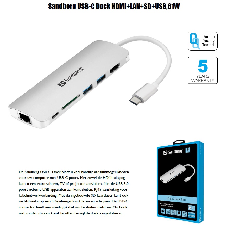 USB-C Dock HDMI+LAN+SD+USB,61W