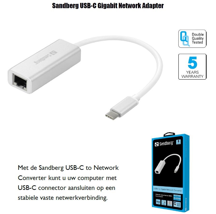 USB-C Gigabit Network Adapter aansluiten computer USB-C connector stabiele vaste netwerkverbinding