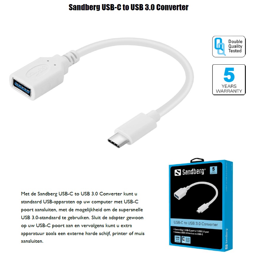 USB-C to USB 3.0 Converter standaard USB-apparaten op uw computer met USB-C poort aansluiten