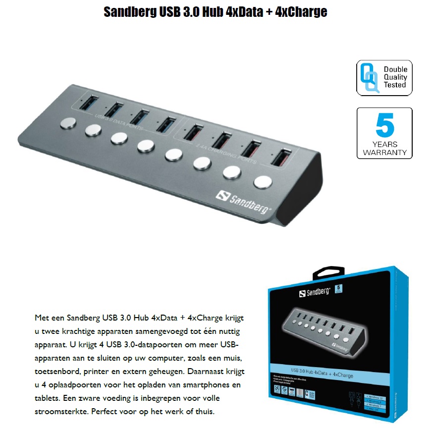 USB 3.0 Hub 4xData + 4xCharge