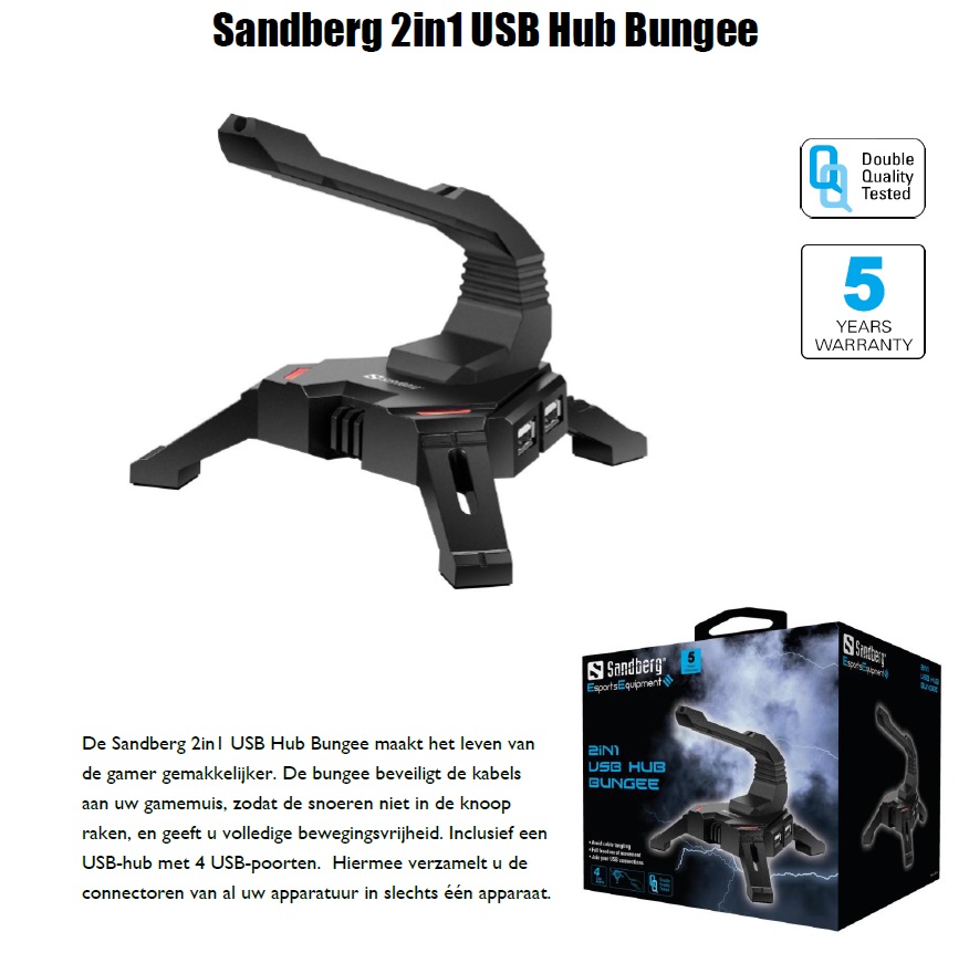 2in1 USB Hub Bungee beveiligt kabels aan uw gamemuis