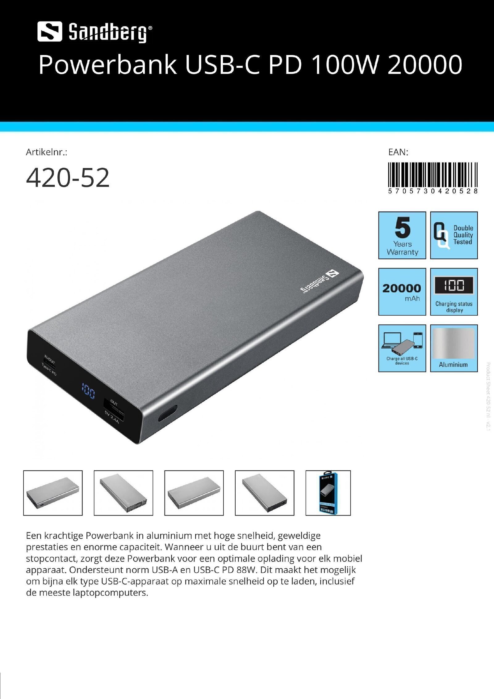 Powerbank USB-C PD 100W 20000 - nr. 1
