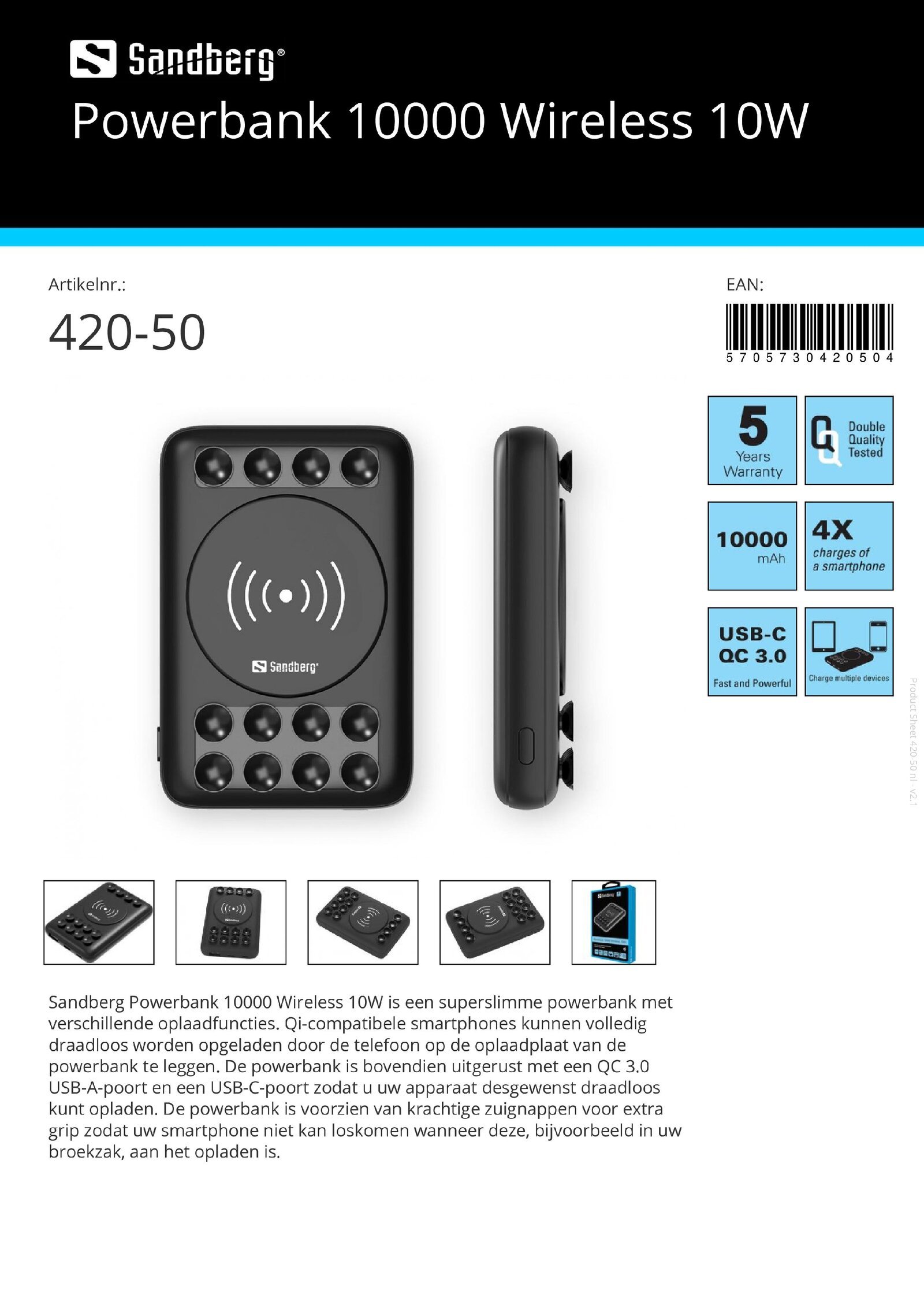 Powerbank 10000 Wireless 10W alle merken smartphone tablet - nr. 1