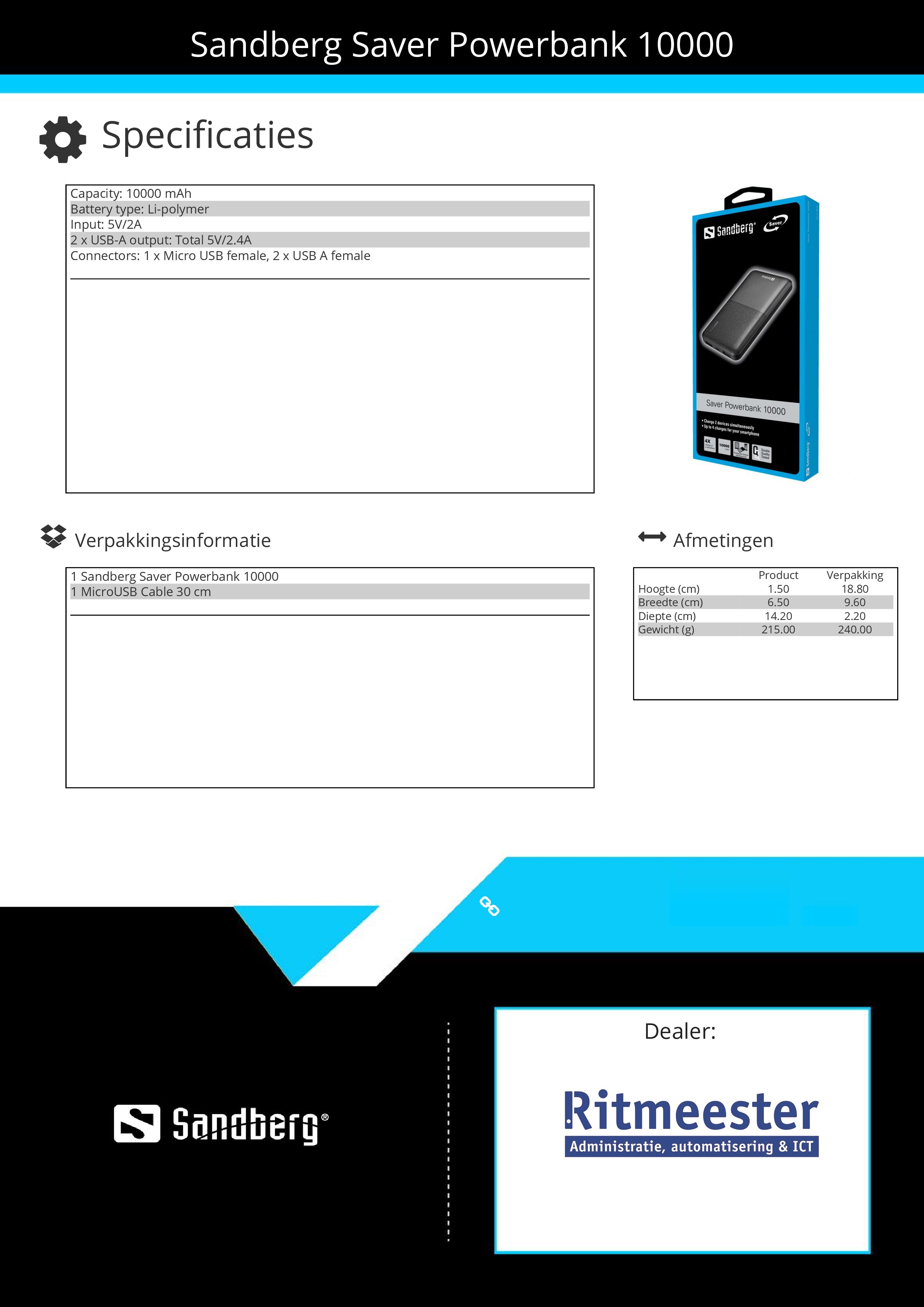 Saver Powerbank 10000 draagbare batterij opgeladen via USB - Afbeelding 3