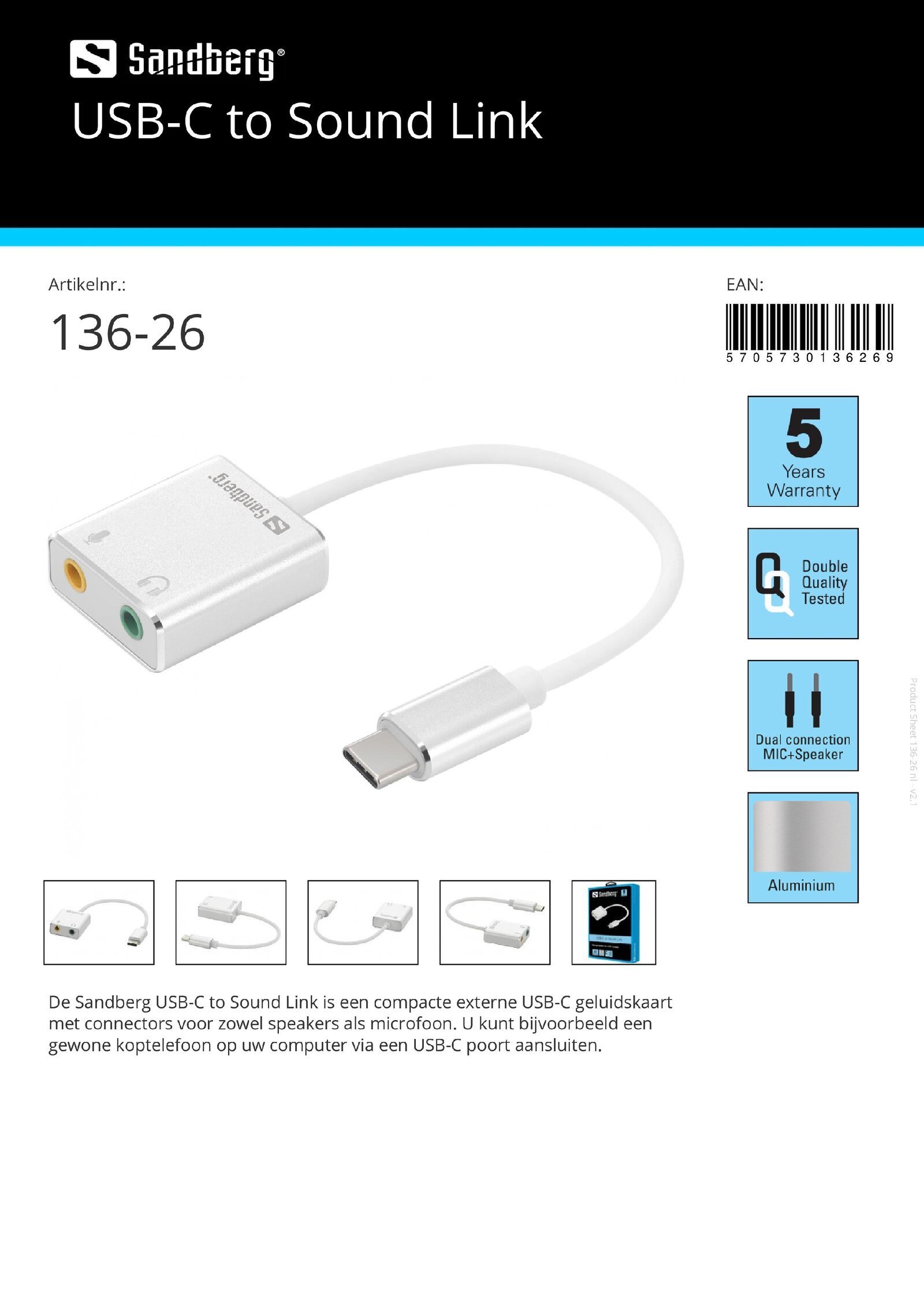 USB-C to Sound Link compacte externe USB-C geluidskaart - nr. 1