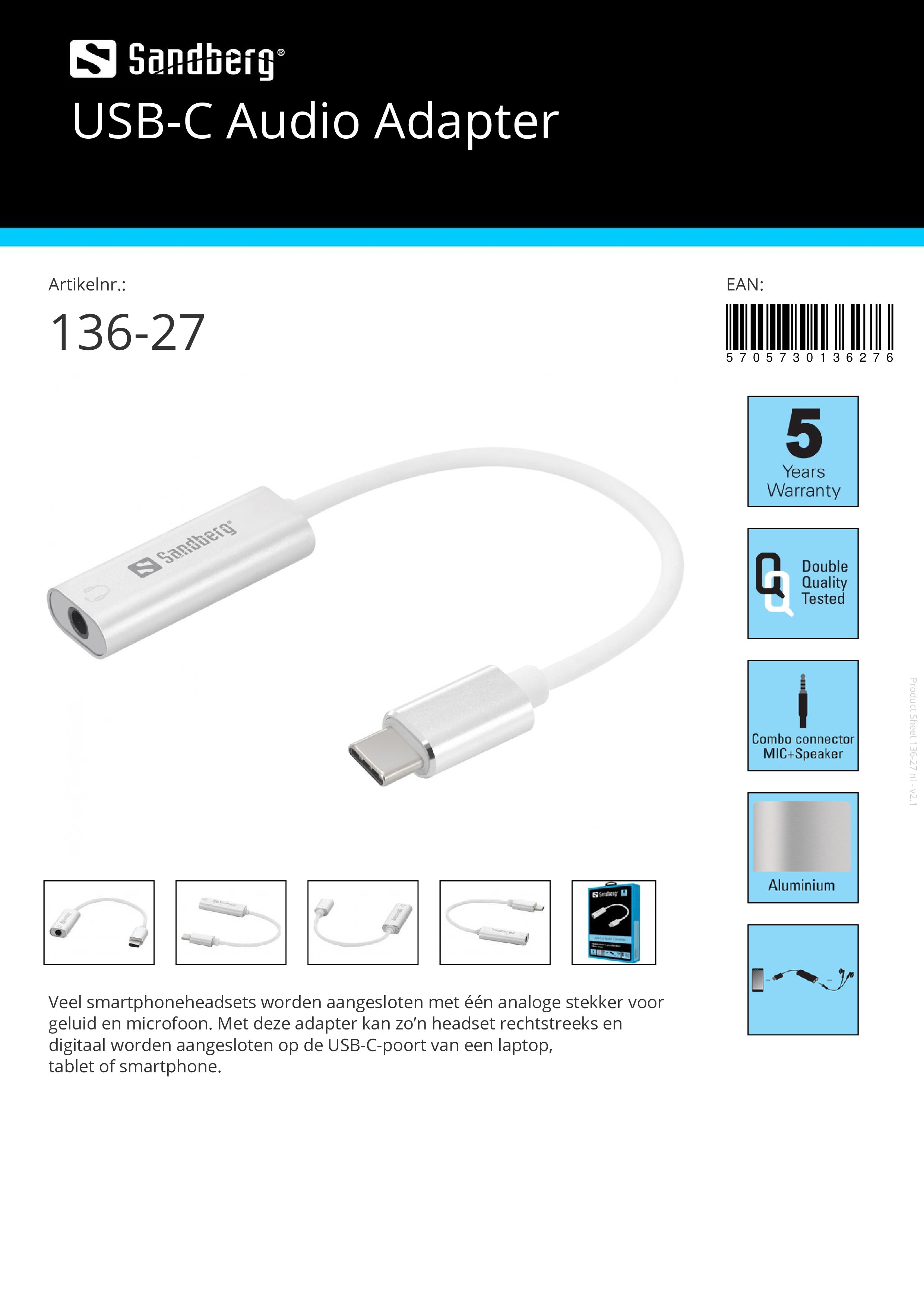 USB-C Audio Adapter headset op de USB-C-poort van tablet - nr. 1