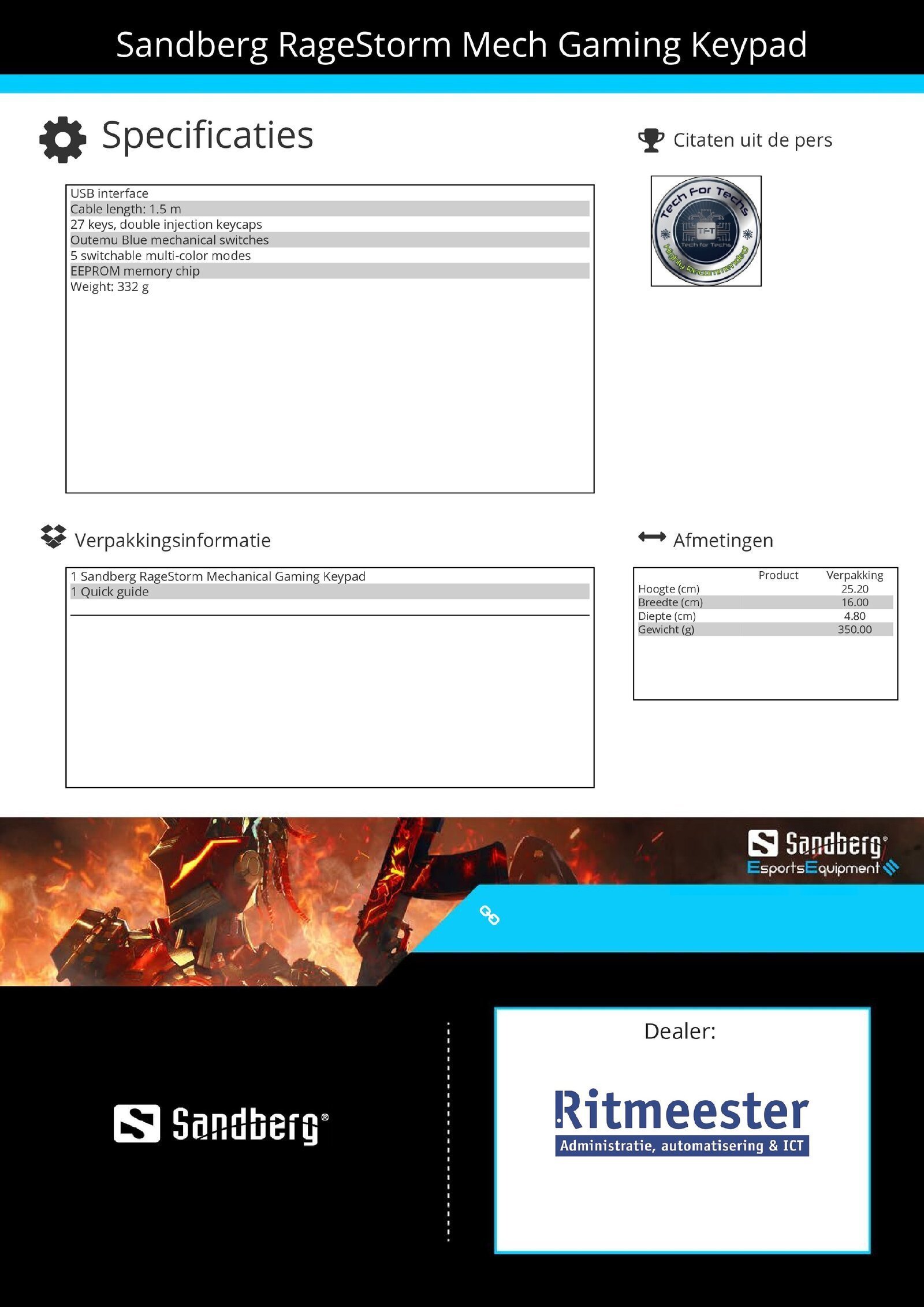 Game toetsenbord RageStorm Mech Gaming Keypad speciaal voor de linkerhand - Afbeelding 3