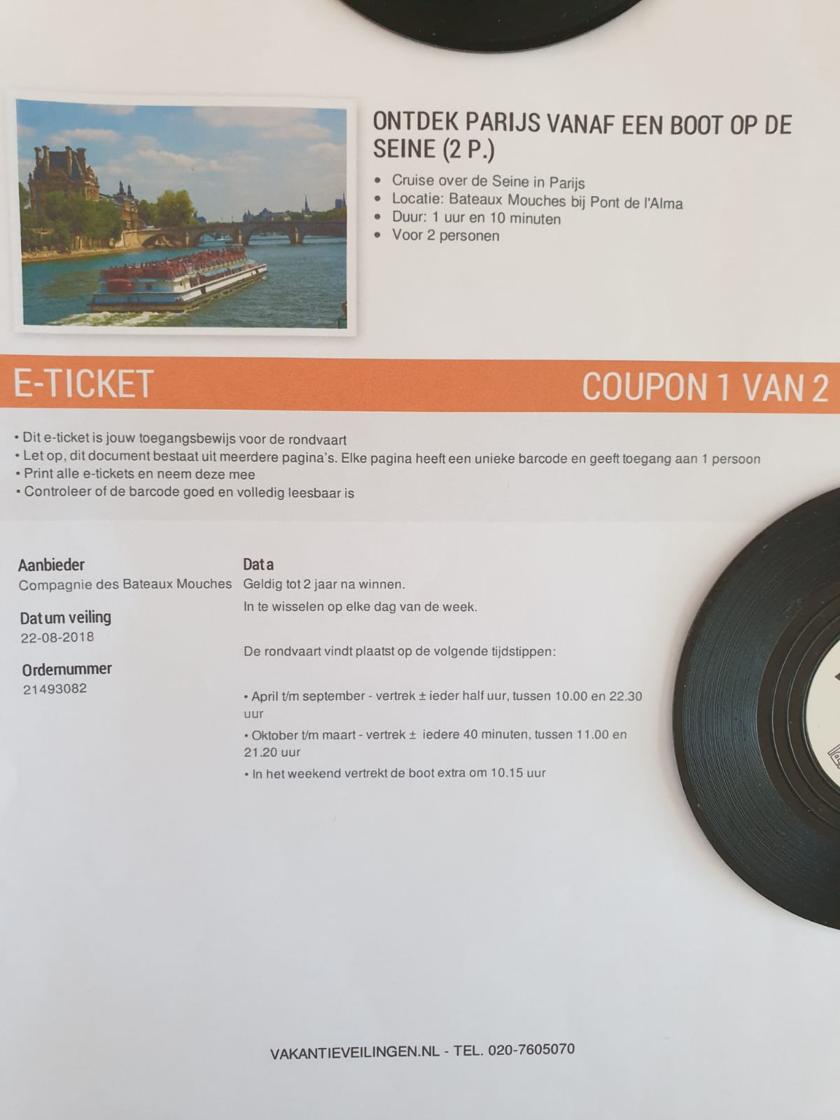 Te koop 2 E-tickets voor 2 personen voor Parijs over de seine - nr. 1