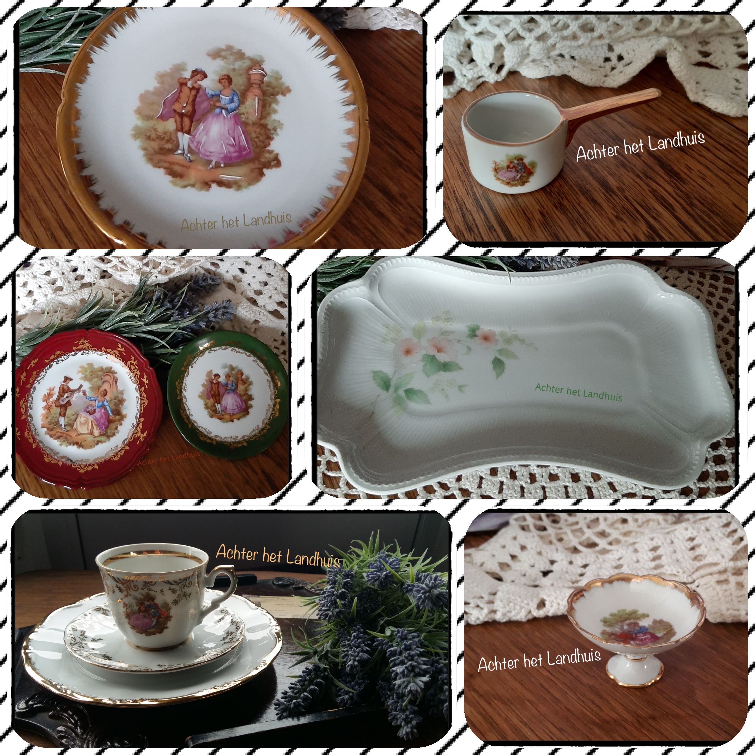 Servies, Porcelaine, Decoratie, Petit Four Limoges, Fragonard, Goudeville Paris, Bavaria, Romantisch
