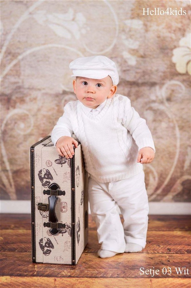 chique baby kostuumpje bruidsjonker pakje doop doopkleding bretels - Afbeelding 6