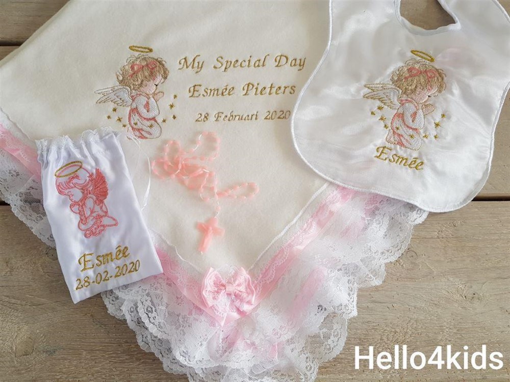 geboorte deken doop gratis naam cadeau roze/blauw - Afbeelding 3