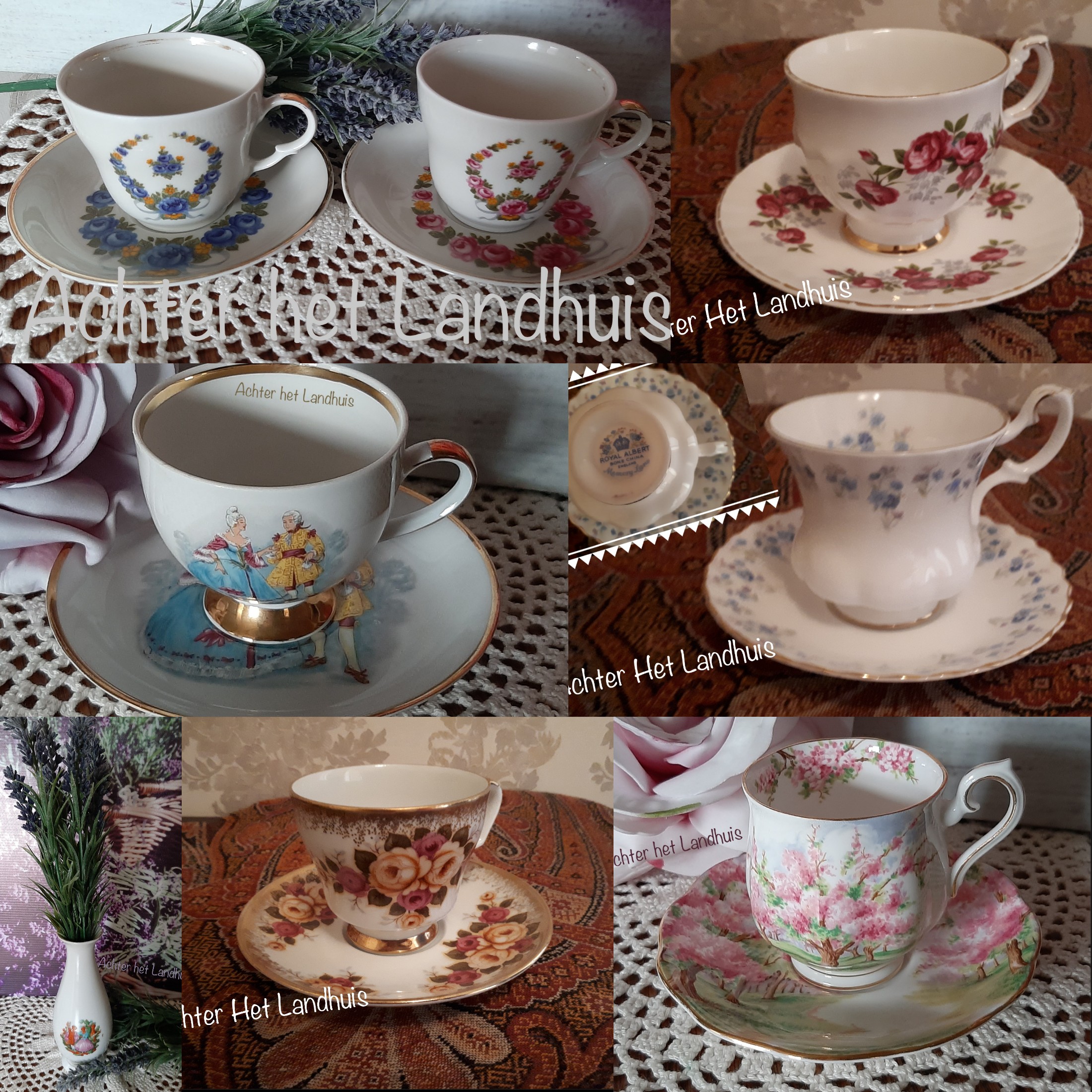 Dames Kop en Schotels oa: Royal Albert, Bavaria en Bone China en een klein Vaasje