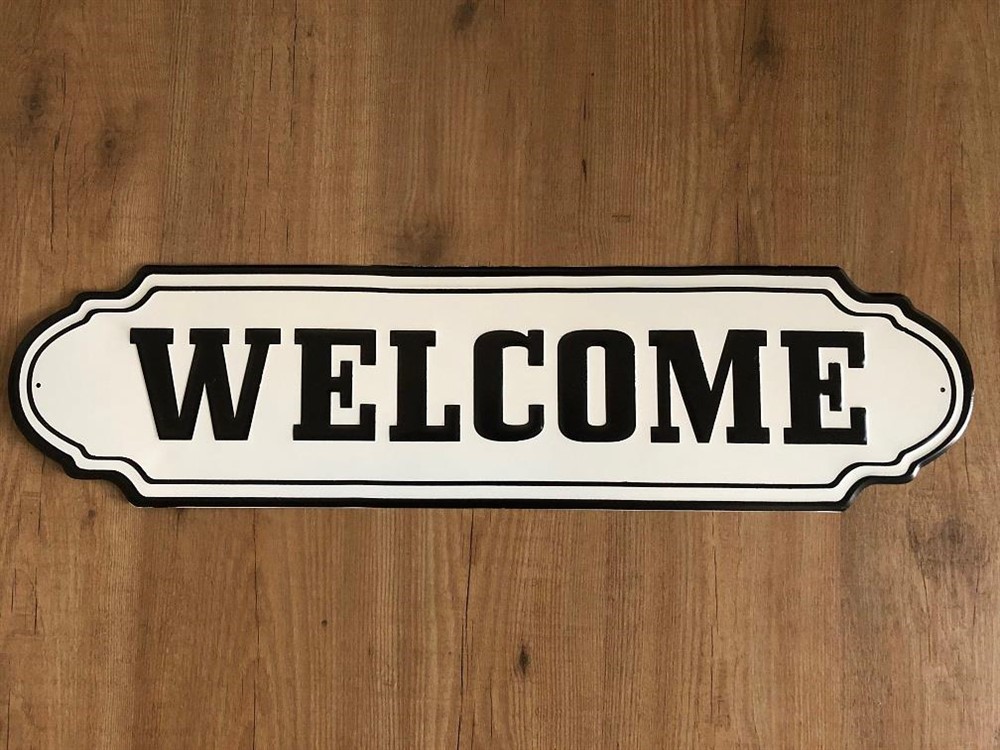 Wandbord, naamplaat XL, met tekst- WELCOME in old - nr. 1