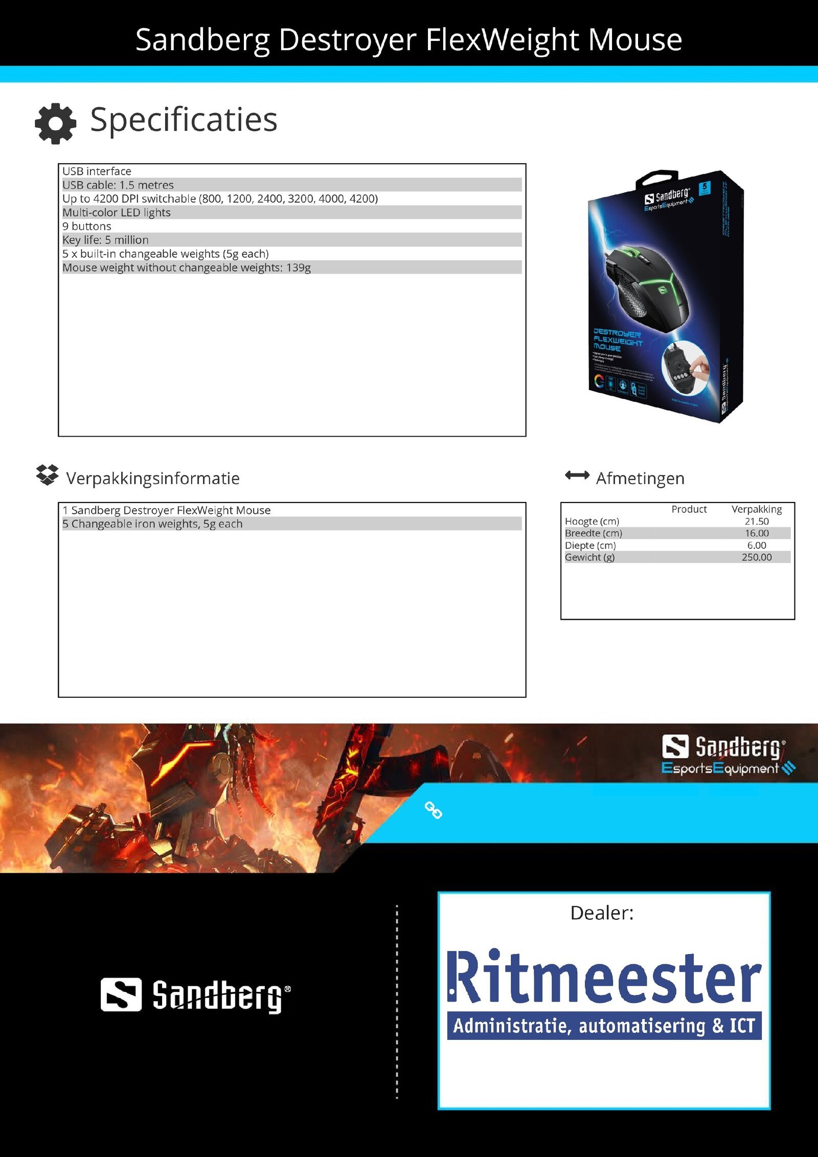 Destroyer FlexWeight Mouse comfortabel bij lange gamesessies - Afbeelding 3